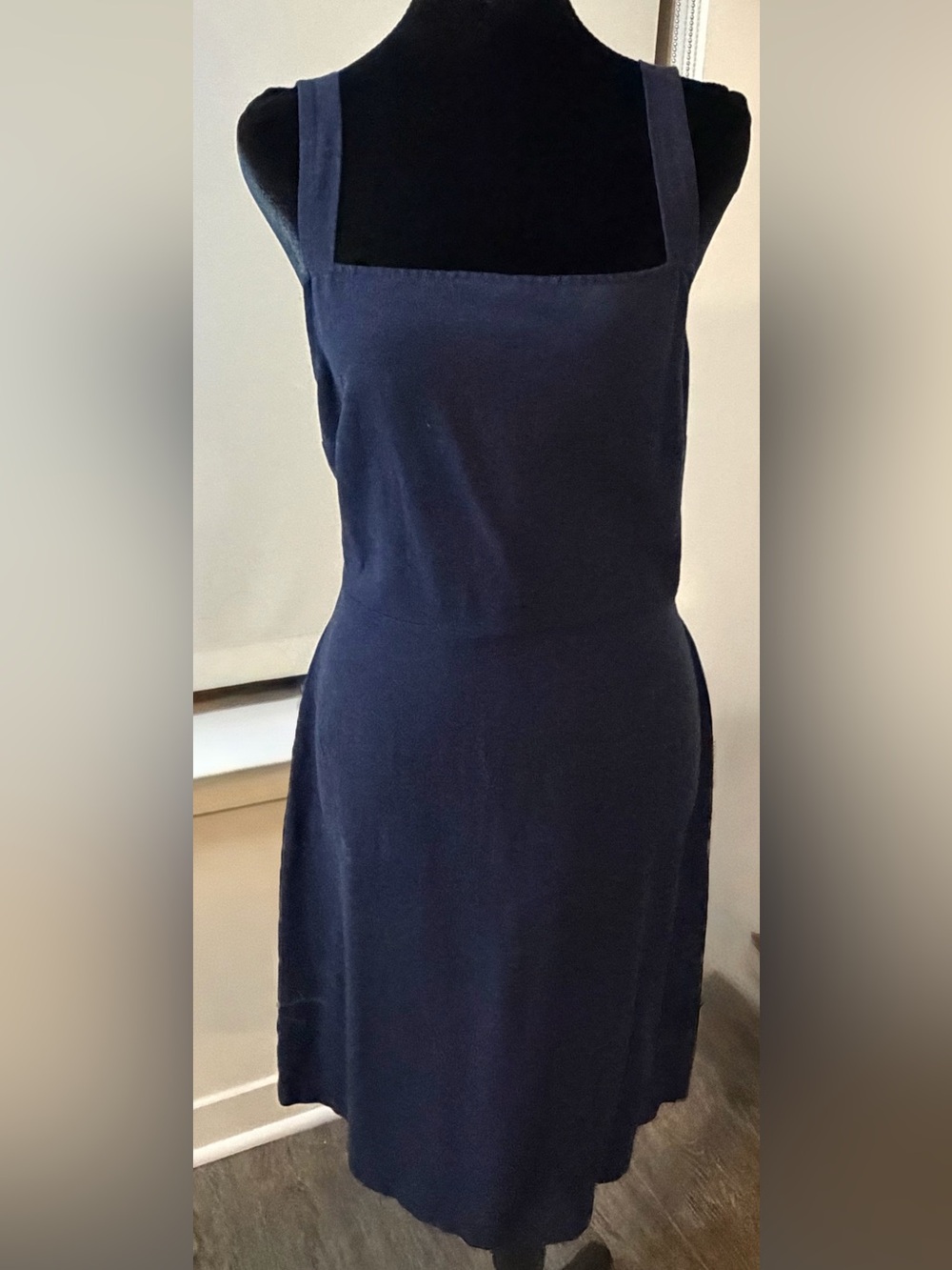 LOFT Navy Blue Square Neck Tie Waist Sleeveless Dress Size 8